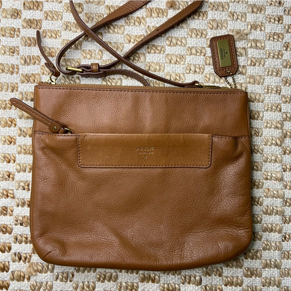 Fossil Brown cowhide Leather Crossbody Bag 1954 adjustable removable strap